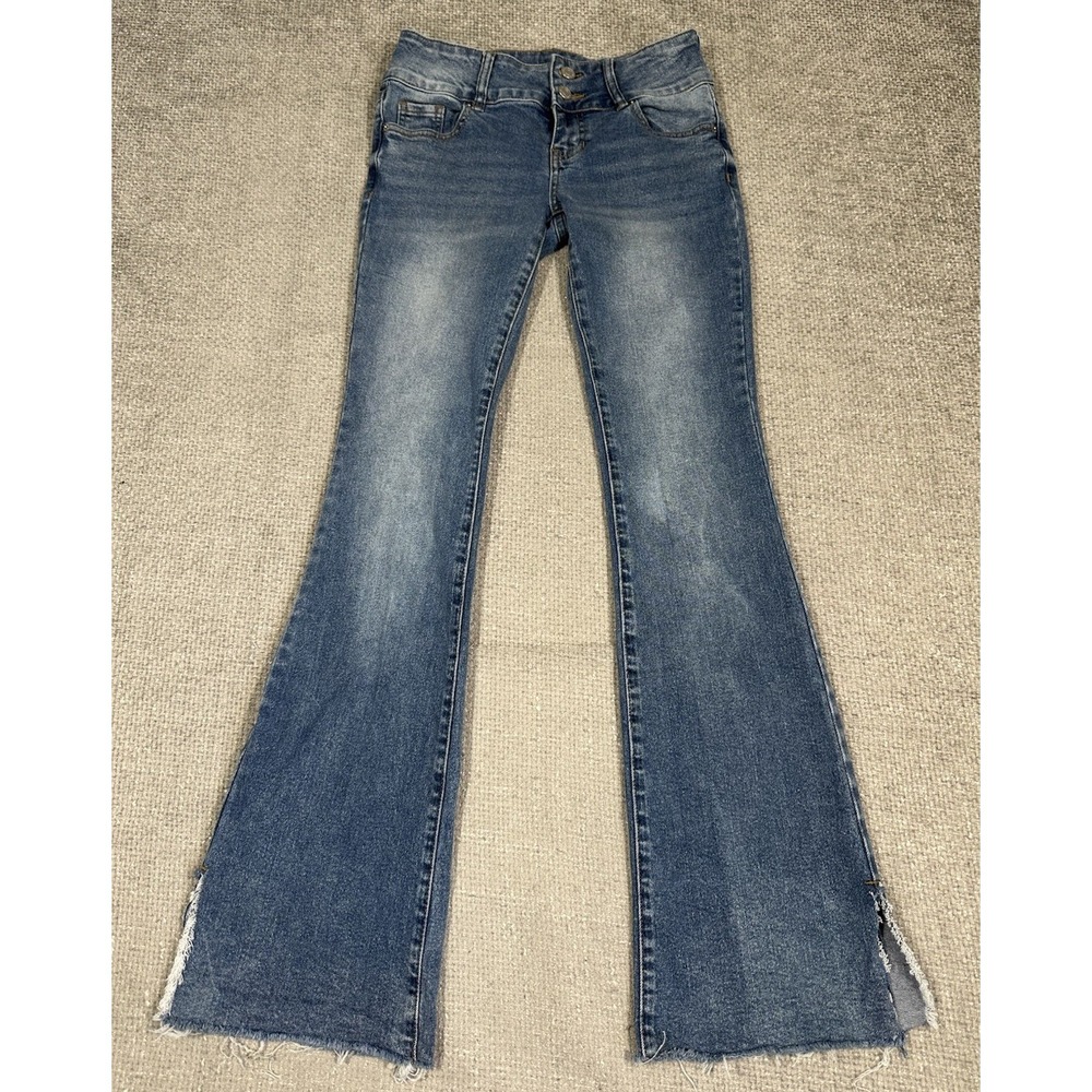 Pacsun Jeans Womens 25 28x32 Blue Low Rise Boot Stretch Frayed Hem Festival - Picture 1 of 12